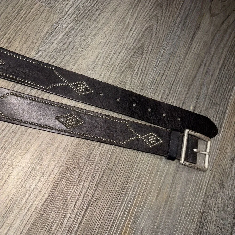 Vintage Express Leather Belt Brown Silver Buckle Studs Waist Belt Women M